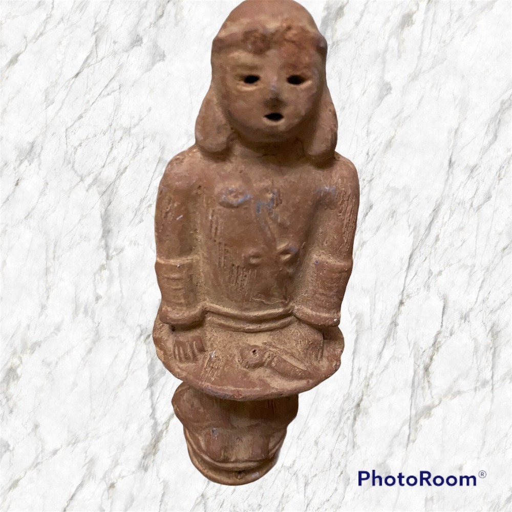 Vintage Terracotta Clay Folk Art Human Figure Pedestal Statue 7.5 Inch